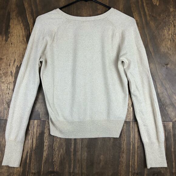 Vintage Talbots Womens Sweater Metallic Gold Shimmer V Neck Long Sleeve Small - Picture 10 of 12
